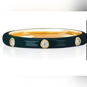 EF collection 14K Yellow Gold Diamond GREEN Enamel Ring Size 6